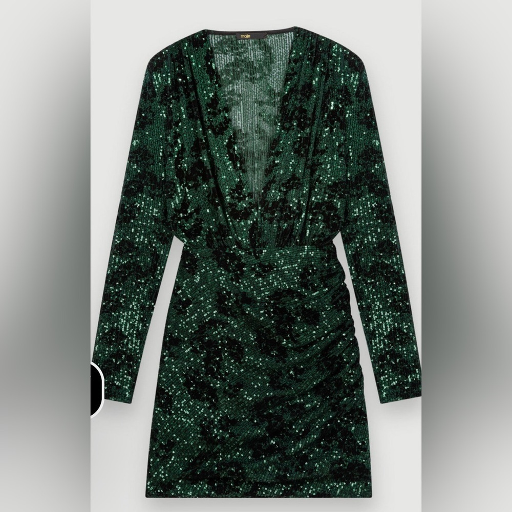 NWT Maje Green and Black Sequin-embroidered dress - Picture 5 of 16
